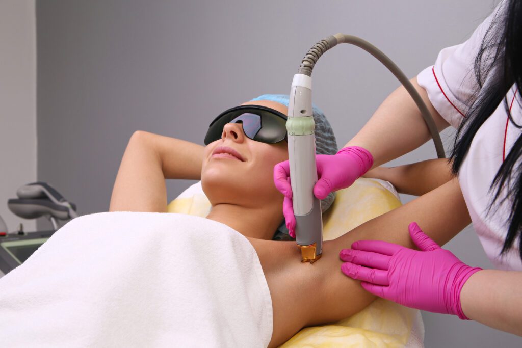 women taking laser hair removal