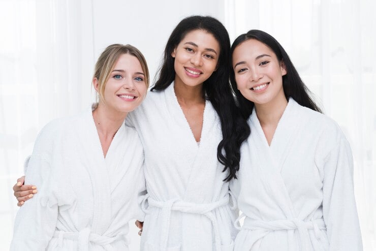 women in white bathrobe