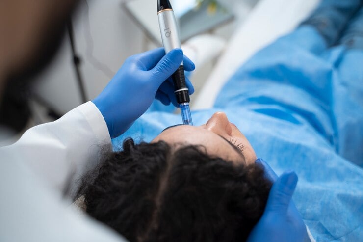 women undergoing with microneedling-procedure